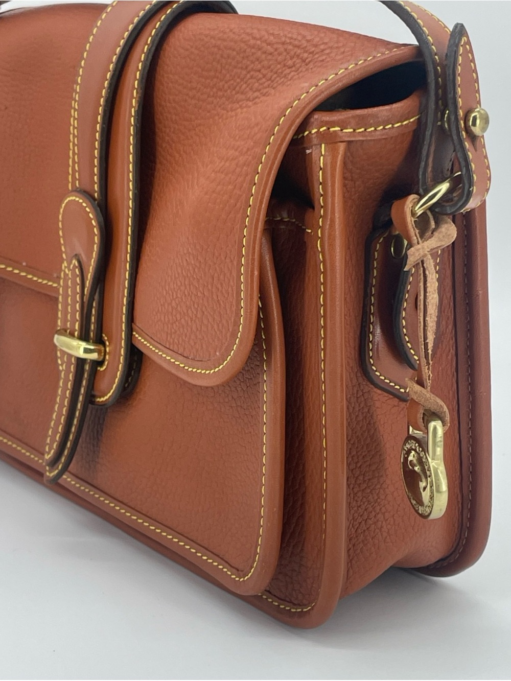 Vtg Dooney & Bourke Tan Leather Crossbody Pocket  Equestrian Bag Model R125 - Picture 4 of 16